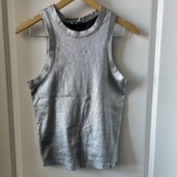 Zara Silver Foil Rib Tank Top - Picture 2 of 5